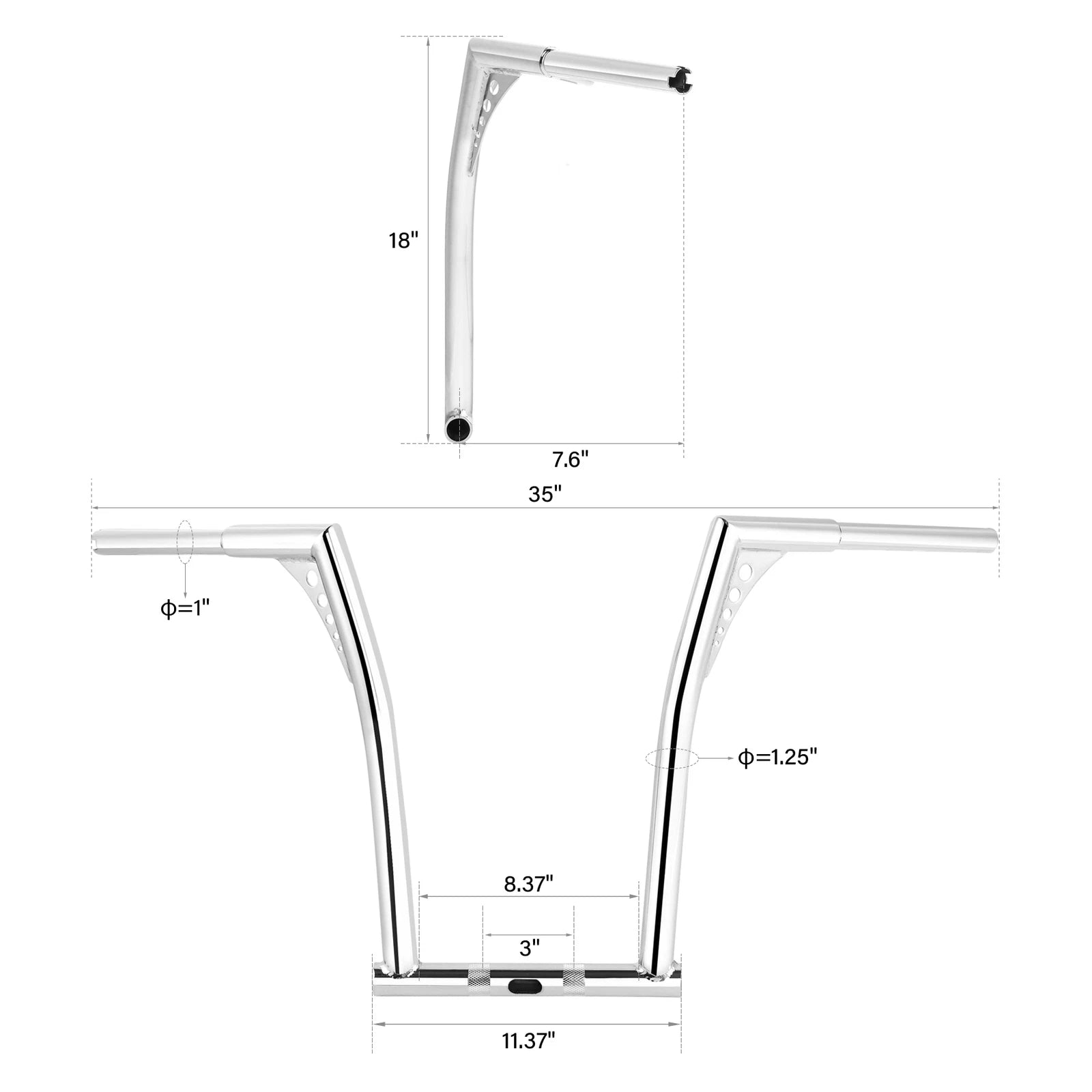 18" Ape Hanger Handlebar for Harley Dyna FXDB (2006–2017) Chrome