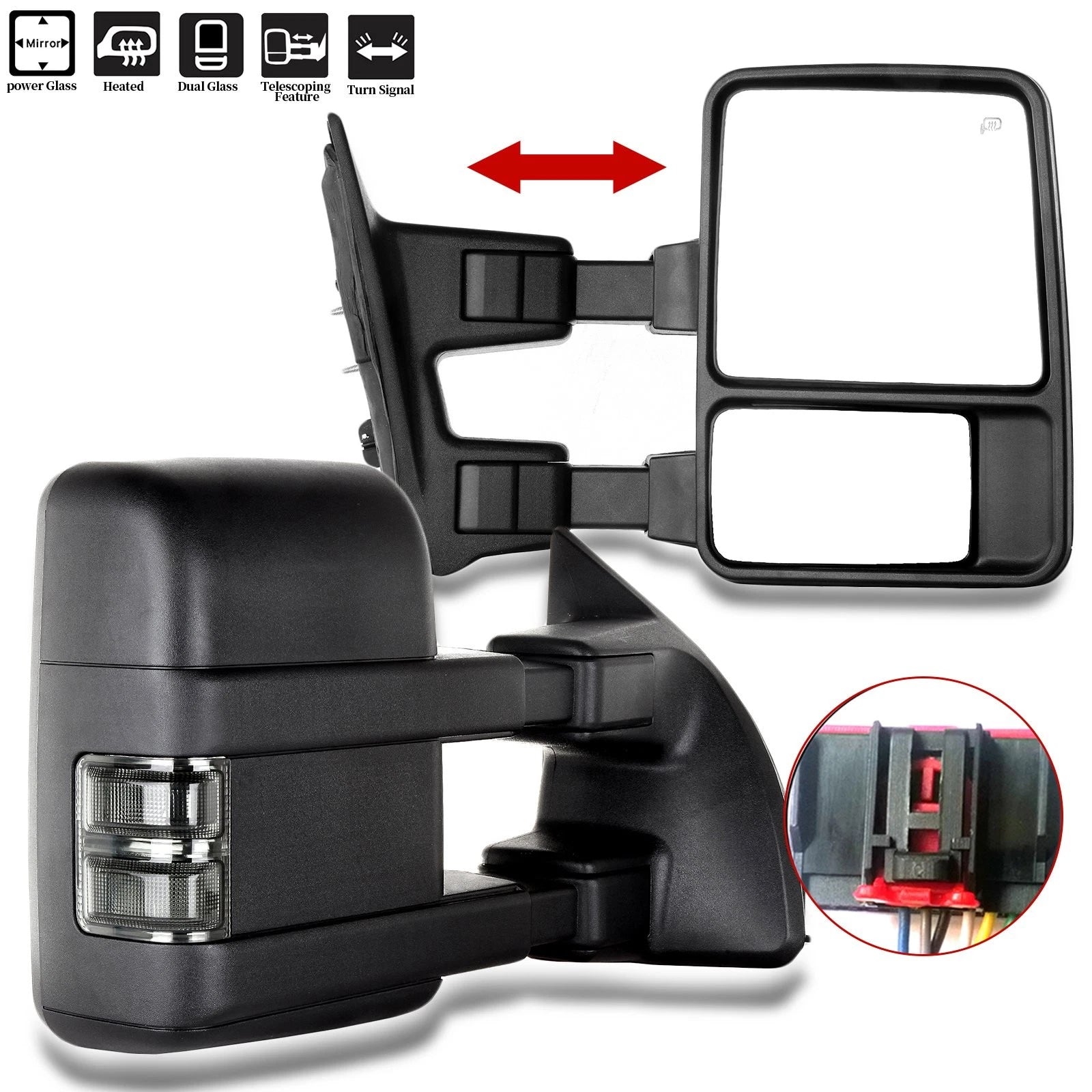 Tow Mirrors for Ford F250 F350 Super Duty (2008–2016) Power Heated Smoke Signal