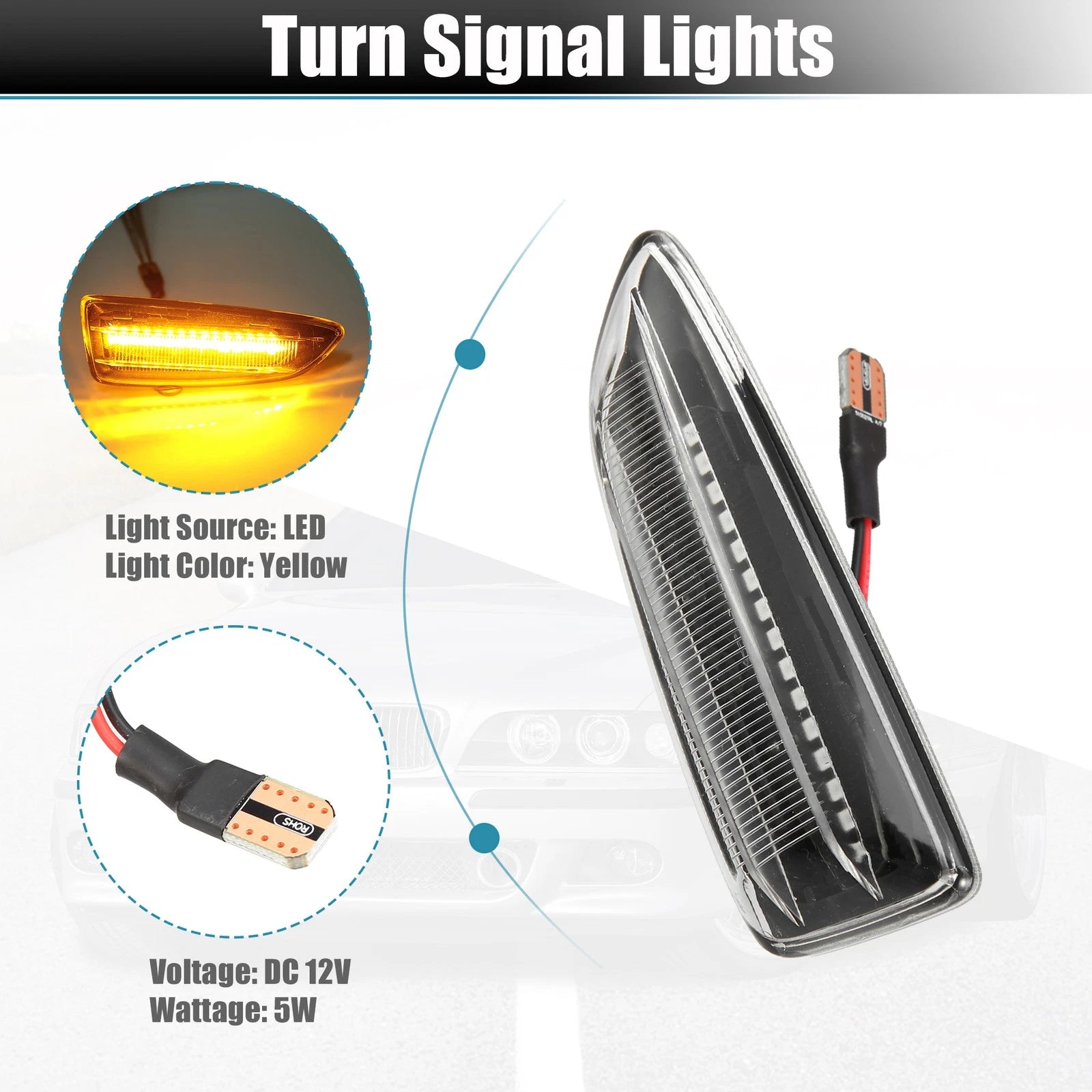 2X LED Side Marker Turn Signal Lights Yellow 13491088 for Opel