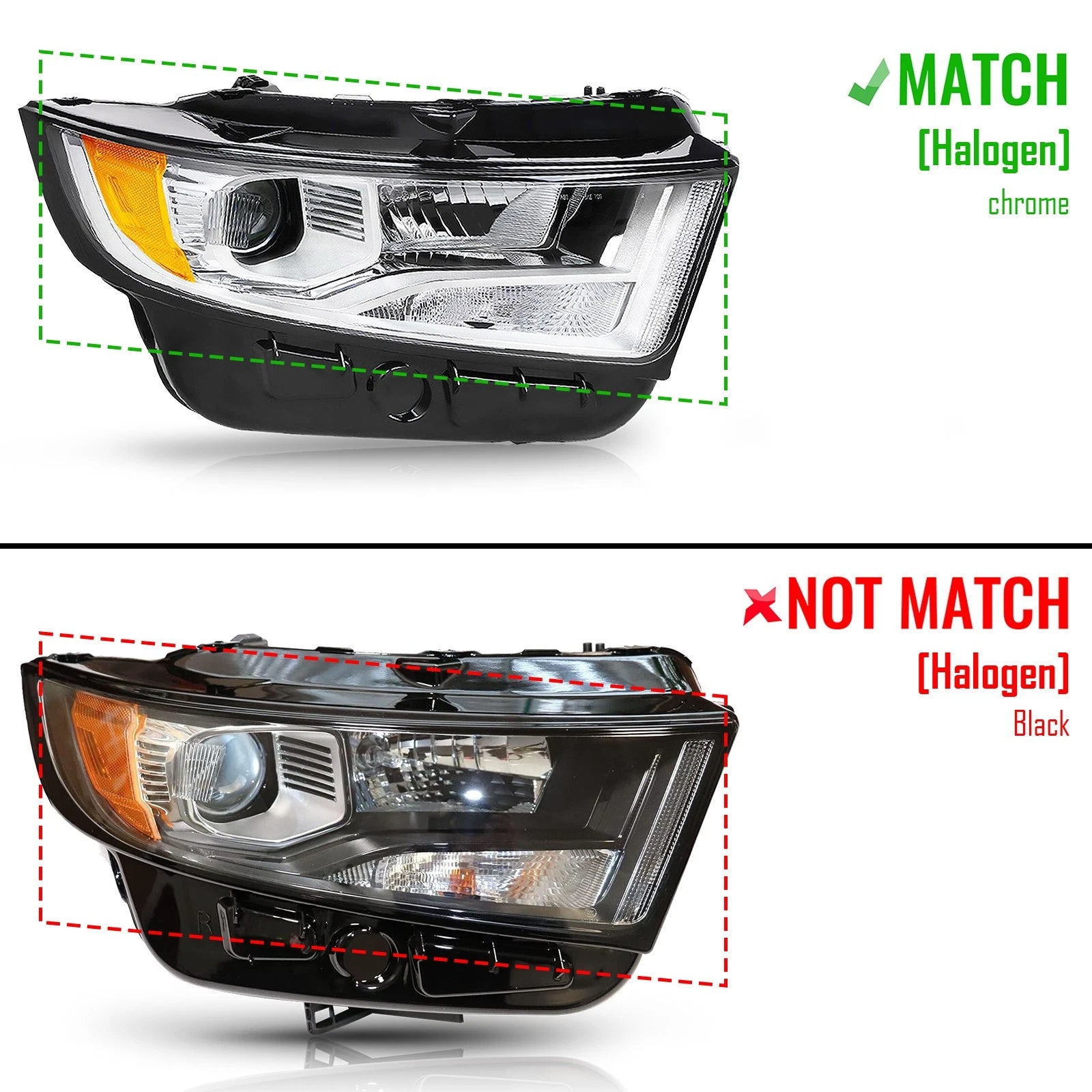 Halogen Headlight for Ford Edge (2015–2018) Right Passenger Side, Chrome