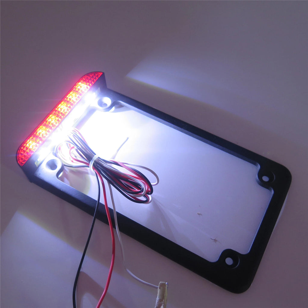 LED License Plate Frame with Brake Tail Light for Universal Motorcycle