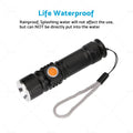LED Flashlight Waterproof Torch - Black USB Rechargeable