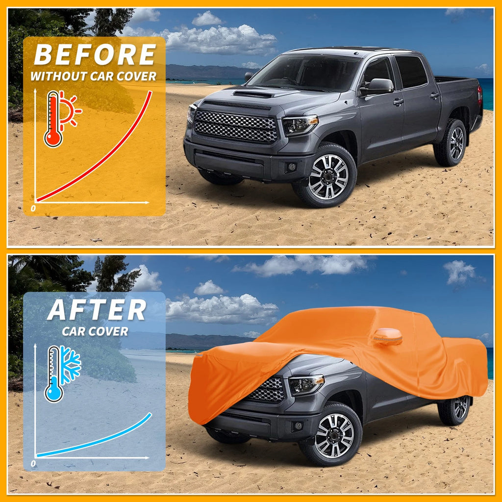 Waterproof Car Cover for Toyota Tundra (210D-PU, Orange, All Weather)