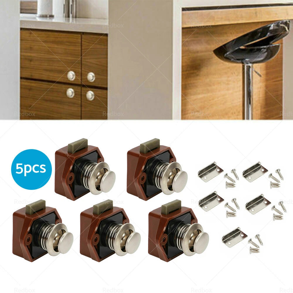 5x Push Button Latch Knob Catch Lock for RV Drawer Cupboard Door