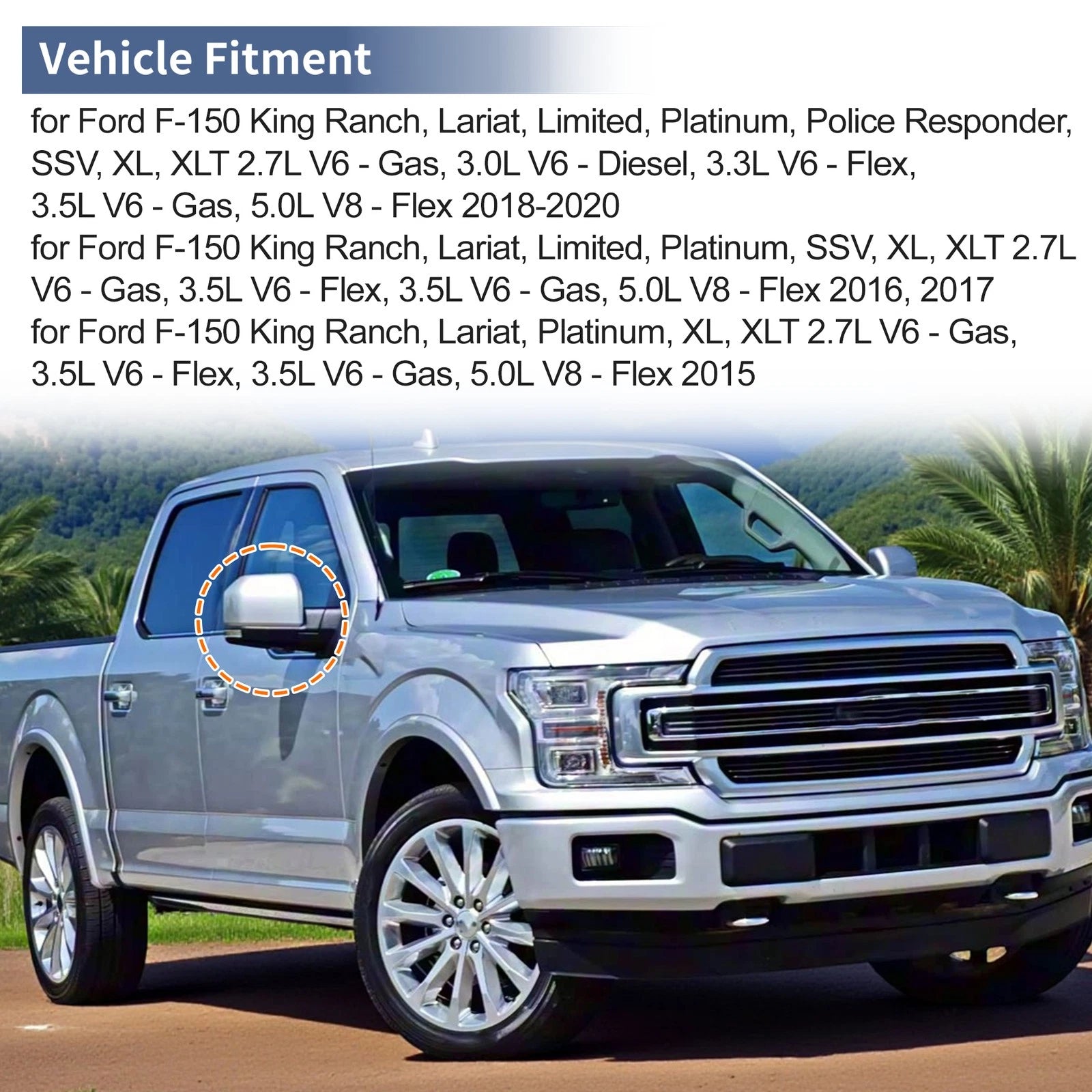 Pair of Mirror Cover Cap for Ford F-150 (2015–2020) FL3Z-17D743-BA Carbon Texture