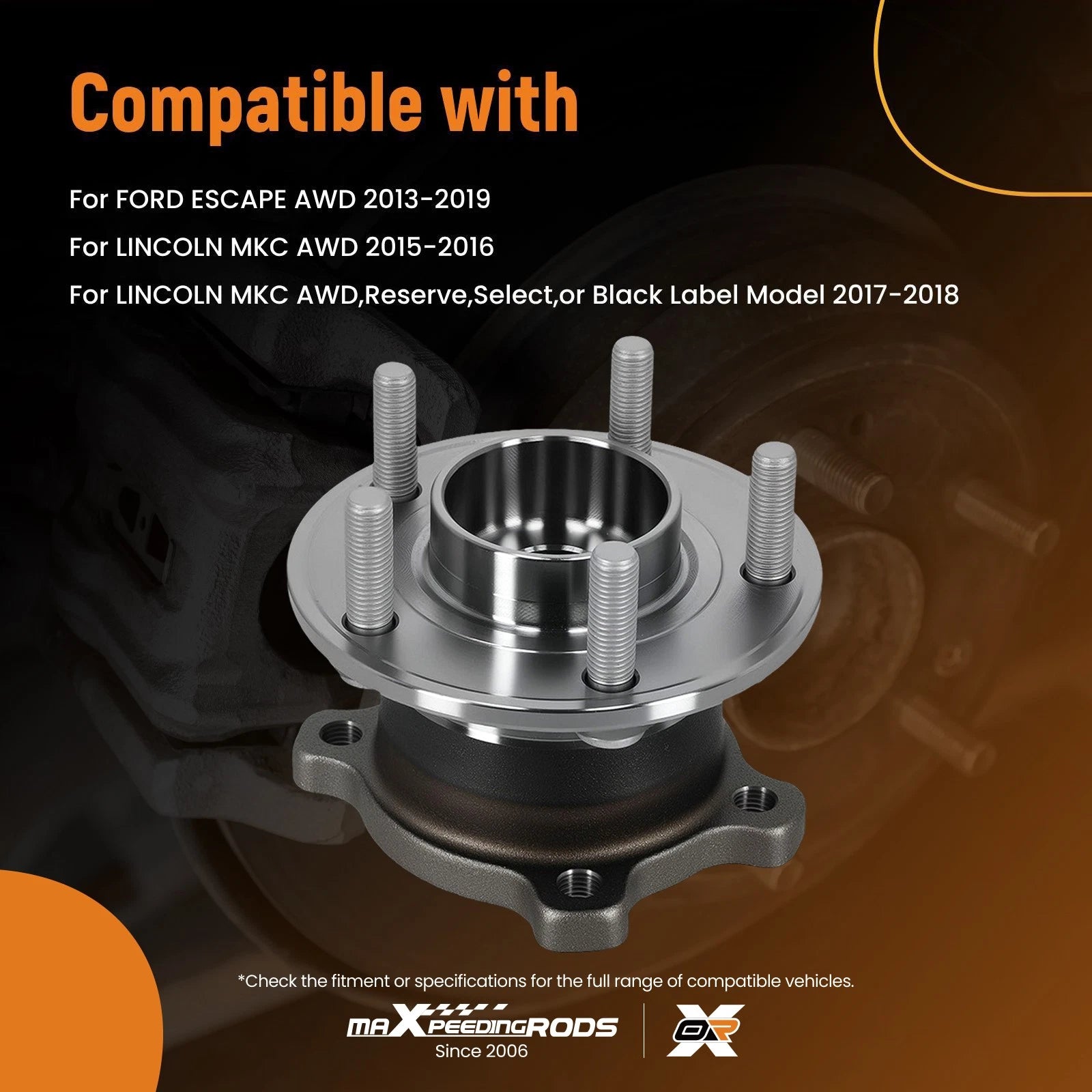 Set of 2 AWD Rear Wheel Bearings and Hubs for Ford Escape (2013–2019) Lincoln MKC (2015–2019)