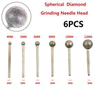 Set of 6 Diamond Round Ball Burr Drill Bits 4-12mm for Carving