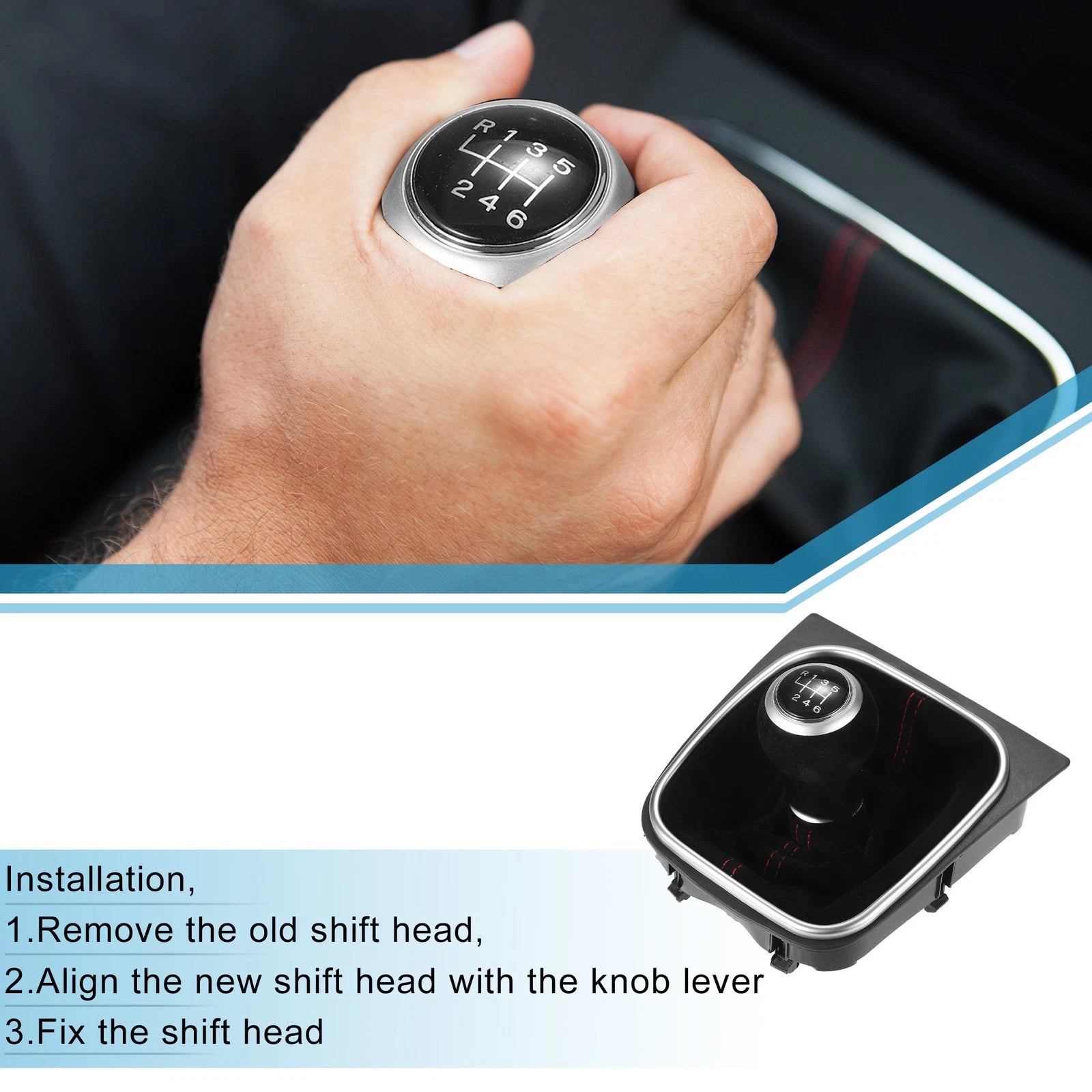 6 Speed Manual Gear Shift Knob Boot for Volkswagen Golf MK7 (2013–2018) Black