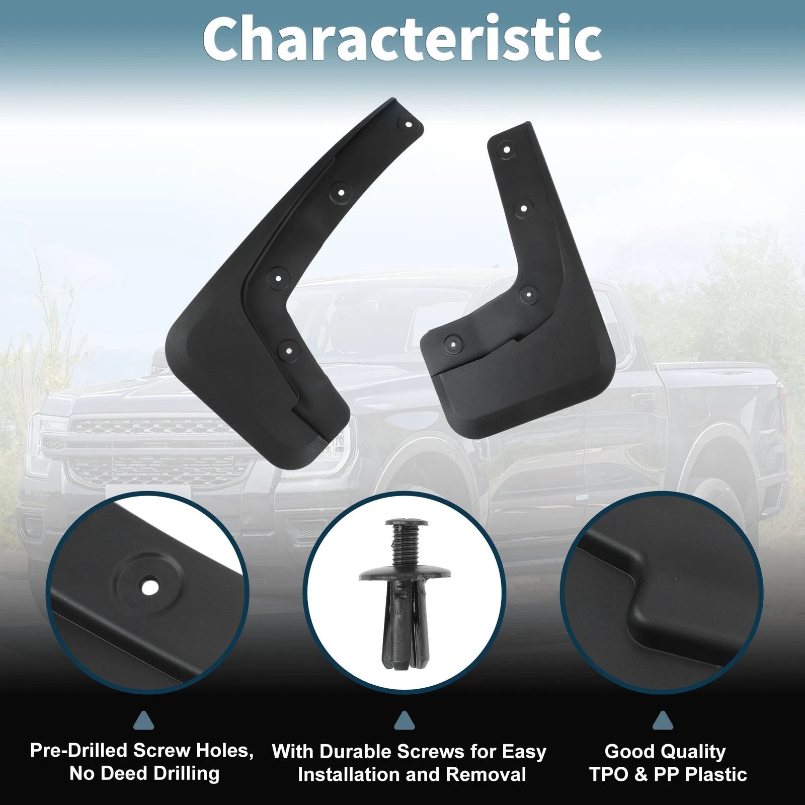 Mud Flaps Kit for Ford Ranger (2024–2025) Splash Guards No-Drill