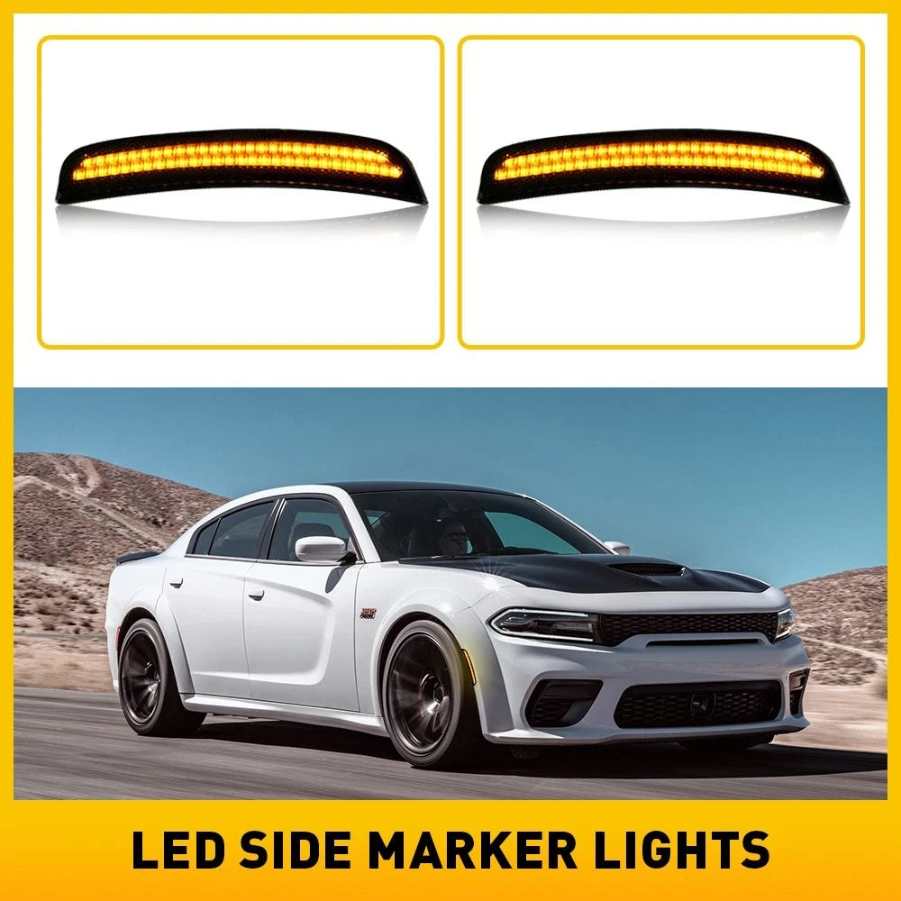1 Pair Smoked Lens LED Side Marker Lights for Dodge Charger (2015–Present)