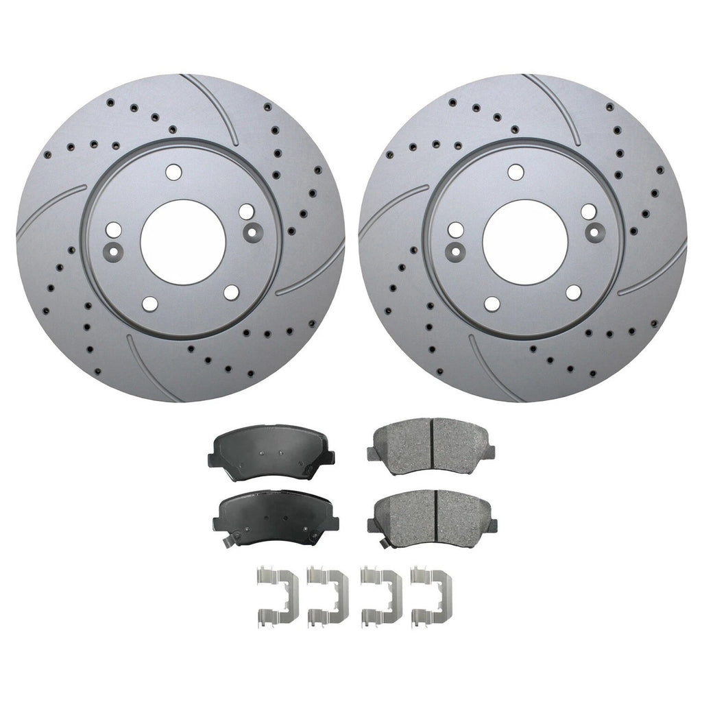Front Brake Kit 280mm Drilled Rotors & Akebono Pads for Hyundai Kia (FWD)