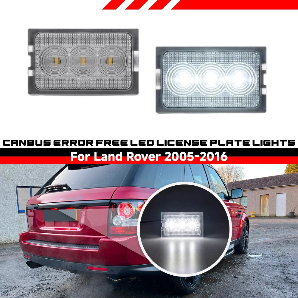 2X White LED License Plate Light for Land Rover LR2/LR3/LR4/RRS (2007–2016)