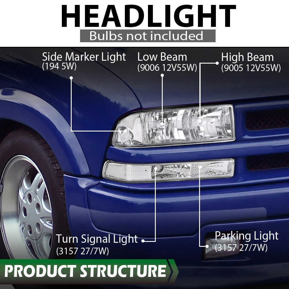 Chrome Clear Corner Headlights for Chevy S10 Blazer (1998–2004)