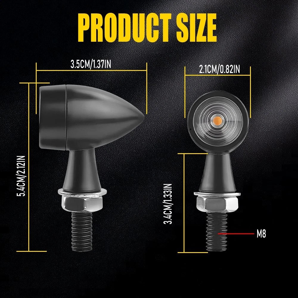 2X Black Motorcycle Turn Signal Lights for PY (Mini Bullet Amber)