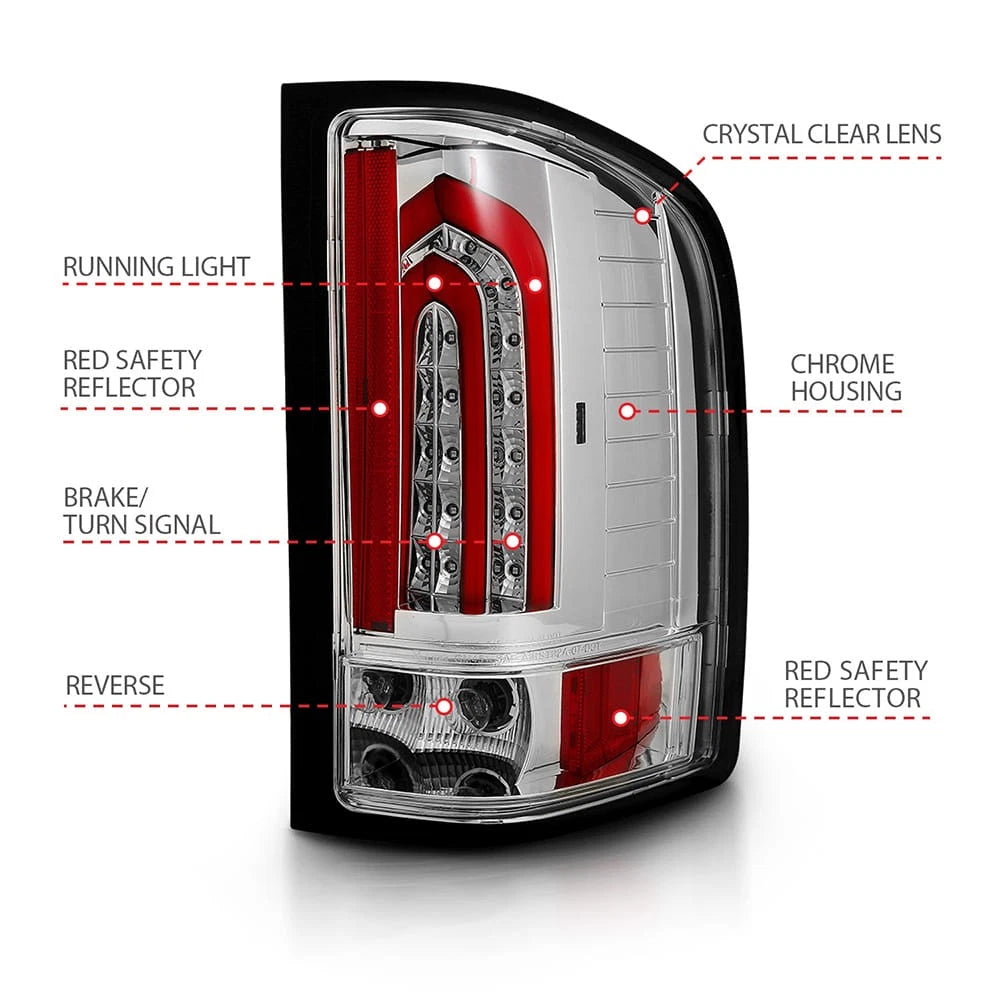 Tail Light Assembly Chrome Clear Lens Replacement for 2007-2014 Chevy Silverado 2500 HD