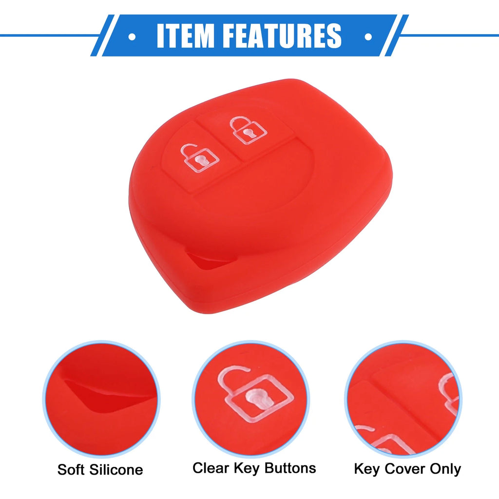 2X Key Fob Case Cover for Suzuki (2 Button) - Silicone Red