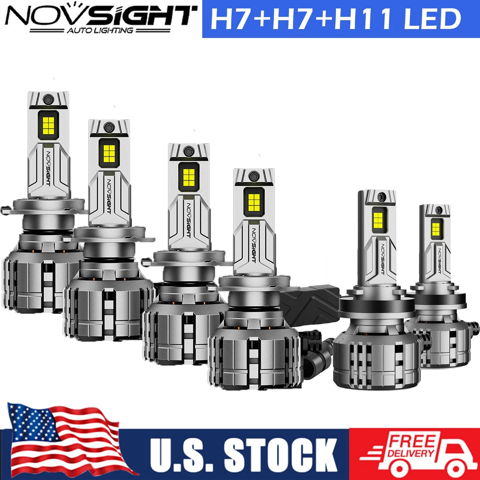 6x H7 H11 LED Headlight Bulbs Kit for High Low Beam Fog Light (6500K)