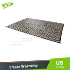 Outdoor Plastic Straw Rug for Camping (10x14 ft) Black & Beige