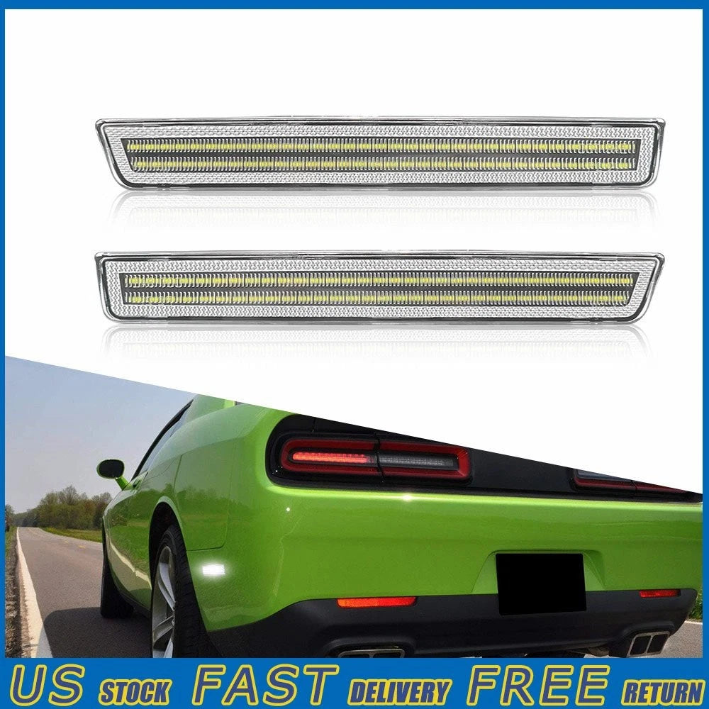 Clear Lens White LED Strip Rear Side Marker Lights for Dodge Challenger (2015–2022)