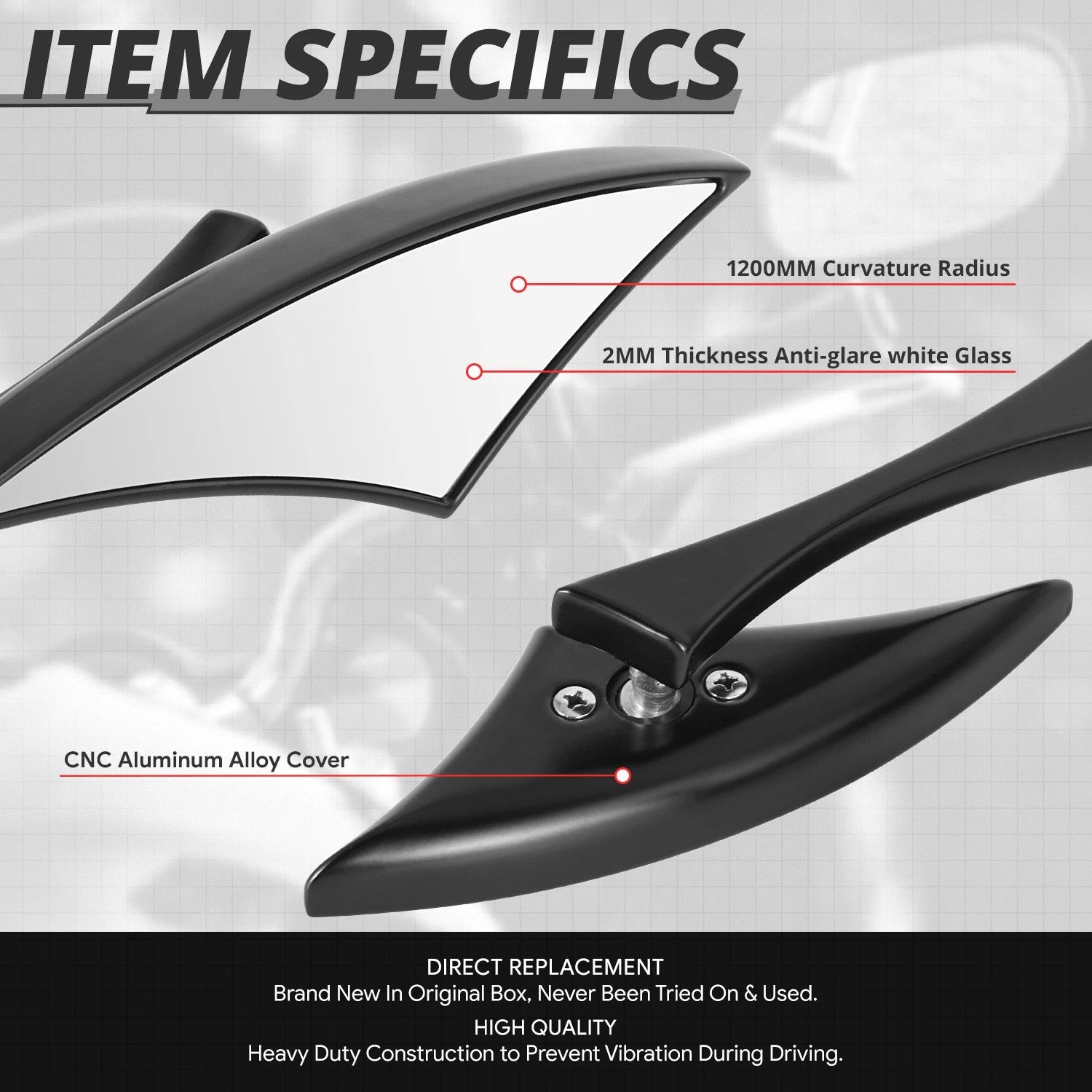 Axe Black Triangle Anti-Glare Side View Mirrors for Universal Naked Bike Cruiser