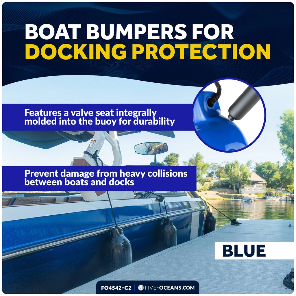 Set of 4 Boat Fenders for (6.5" x 23", Blue)