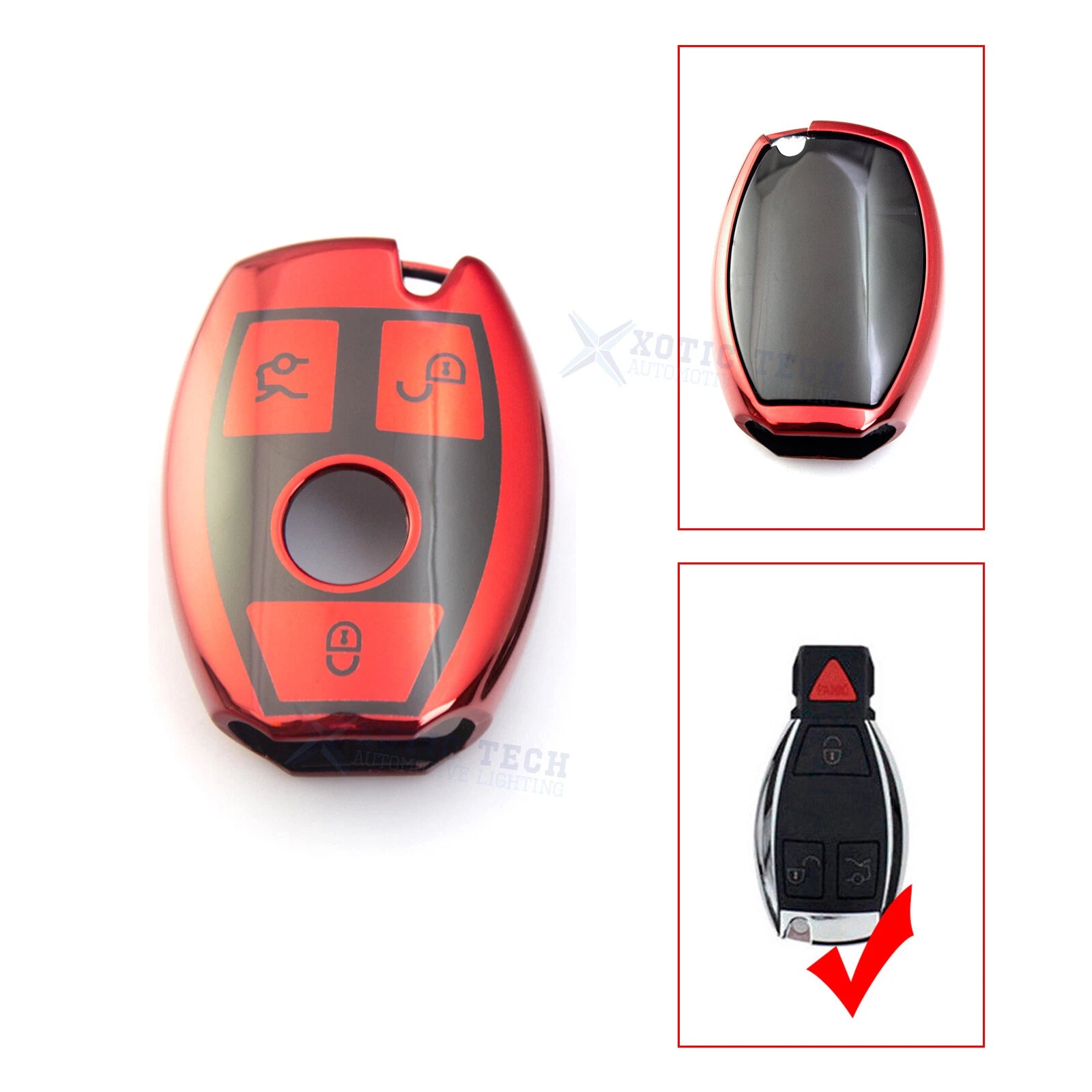 2X Red & Silver TPU Full Key Shell Case for Mercedes-Benz A B C SLK (2000-2015)