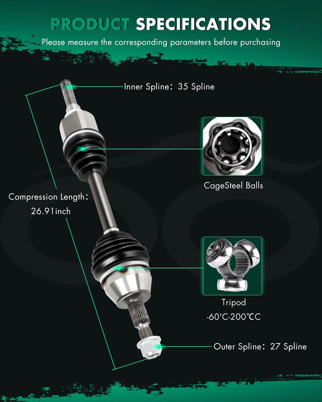 Front Left CV Axle Assembly for Ford Transit Connect (2014–2018)