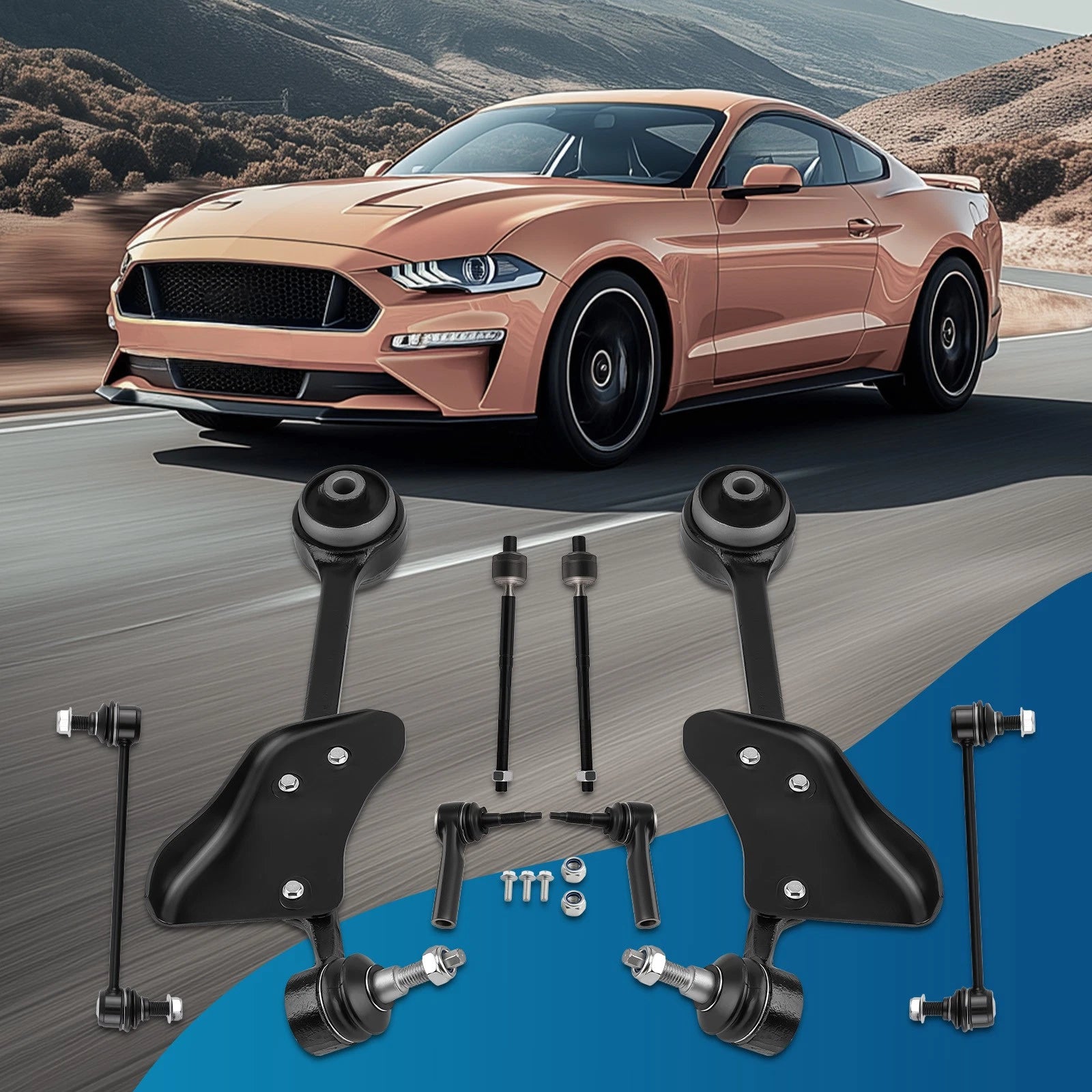 8pc Front Lower Control Arms Tie Rods Sway Bars for Ford Mustang (2015–2019)