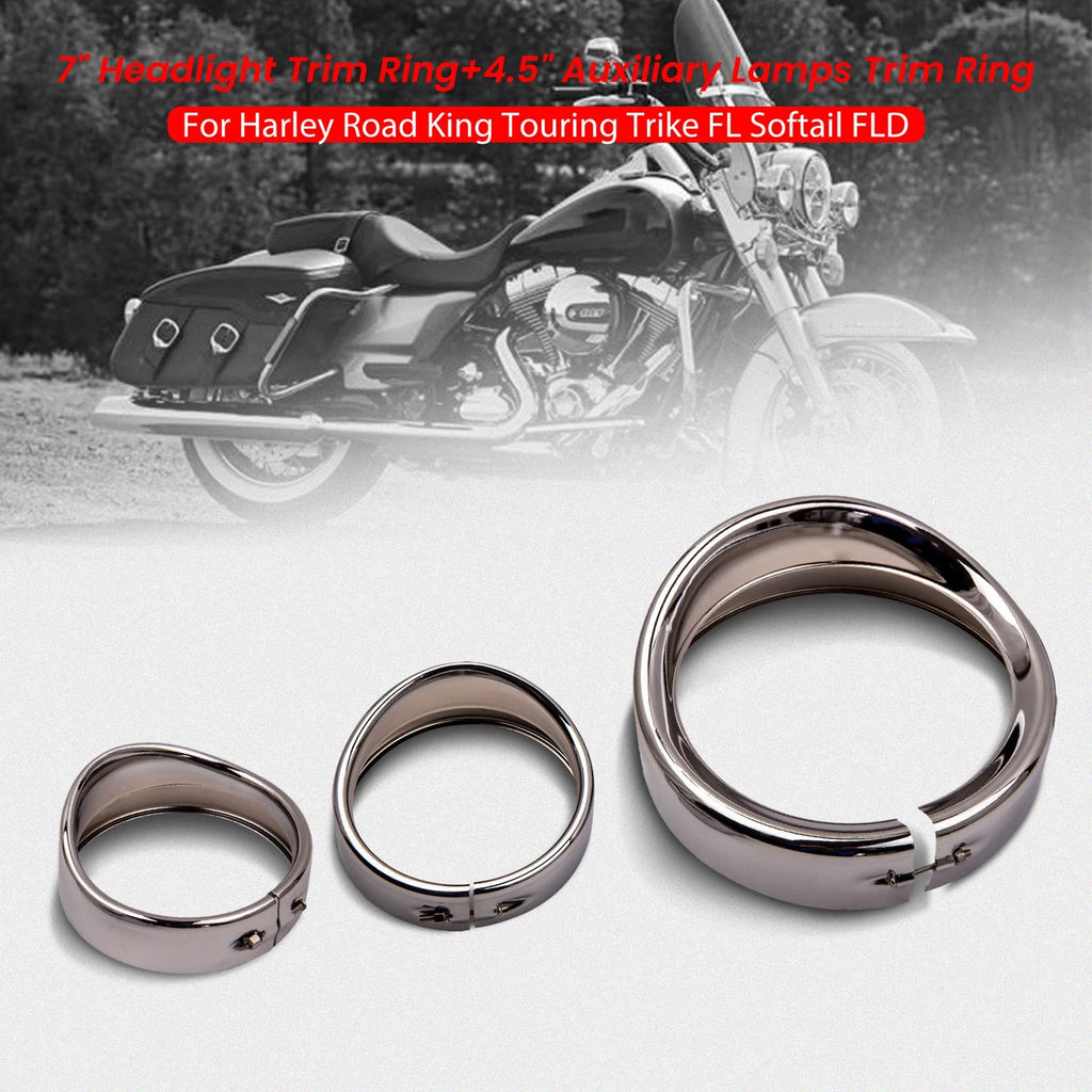 7" Headlight with 4.5" Fog Lights Trim Ring for Harley