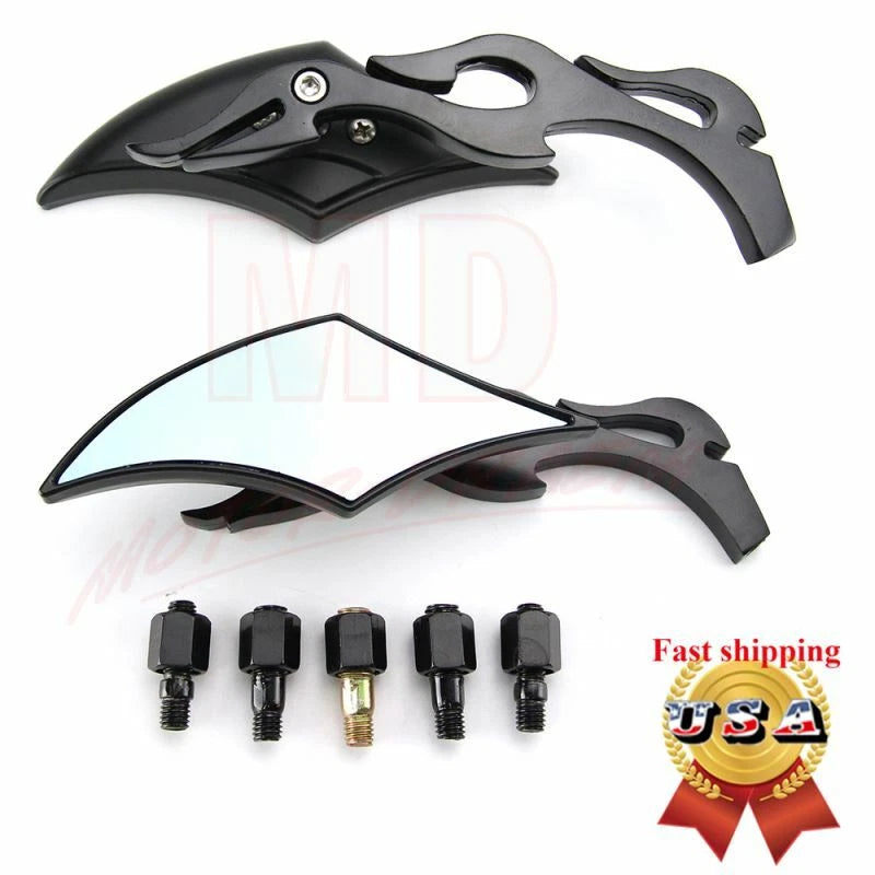 Black Rear View Mirrors for Harley Cruiser Bobber Chopper Dyna (8-10MM)