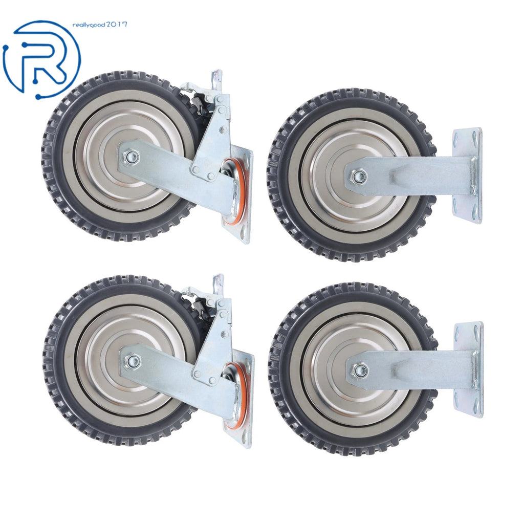 Set of 4 Heavy-Duty 8" Casters with Dual Brakes, Fixed, PU Textured Tread