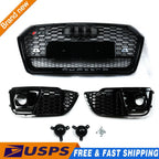 Front Honeycomb Mesh Grill + Fog Lamp Grilles for Audi Q5 SQ5 (2018–2019)
