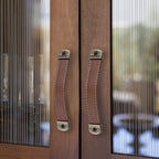 2X Red Brown Leather Door Pull Handles for Cabinet Dresser Drawer