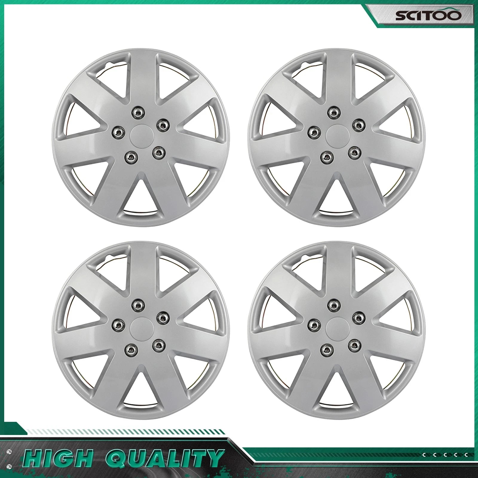 Set of 4 Silver 16 Inch Wheel Covers for R16 Tire & Rim