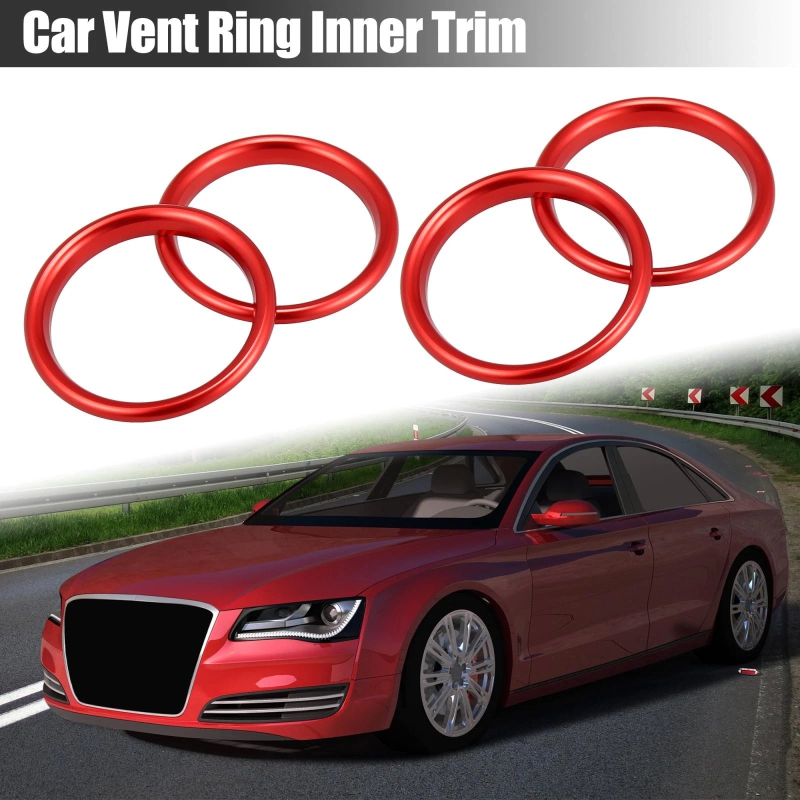 Set of 4 Red Aluminum Alloy Air Vent Ring Trim for Audi A3 S3 Q2L (2013–2021)