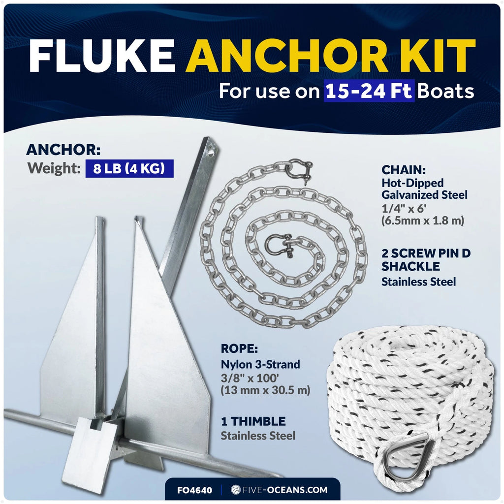 Boat Anchor Kit with 1/4" x 6' Chain & 3/8" x 100' Rope