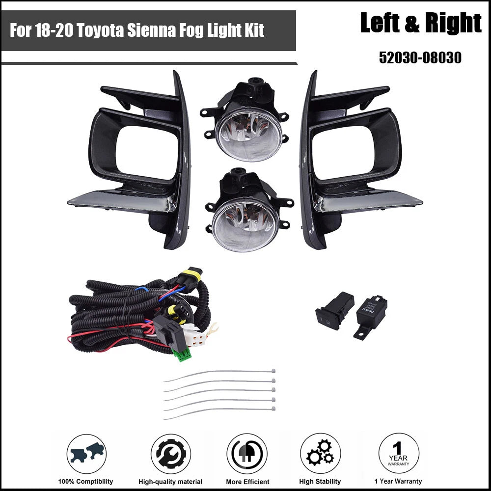 Fog Light Kit for Toyota Sienna (2018–2020) with Gray Bezel