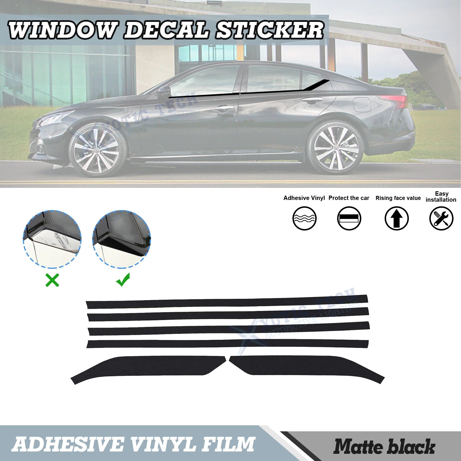 Chrome Delete Blackout Window Cover Decal for Nissan Altima (2019–2025)
