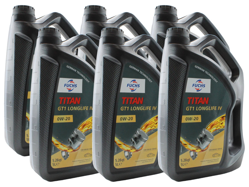 Set of 6 Fuchs Titan GT1 Longlife IV SAE 0W-20 Engine Oil for Audi VW