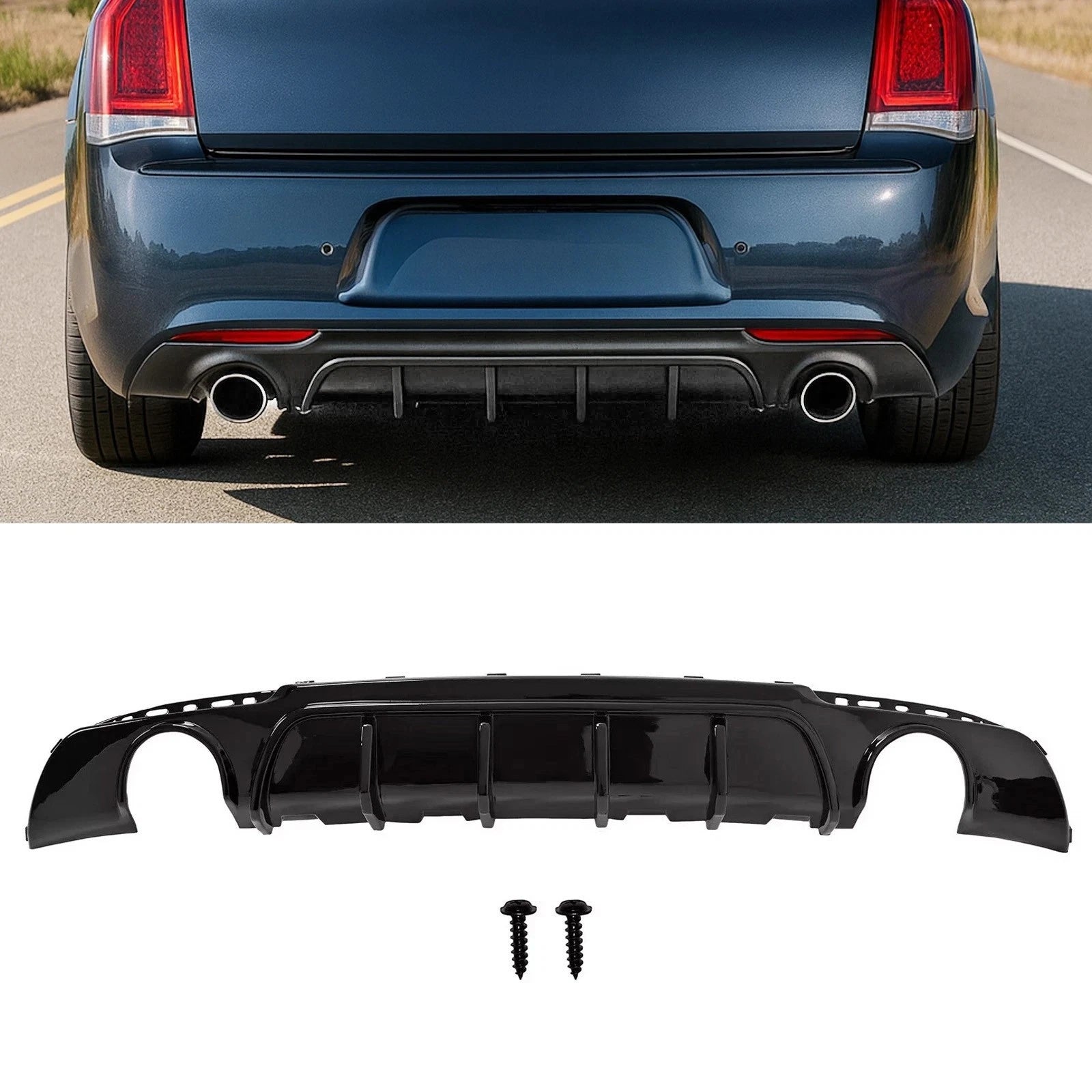Rear Bumper Diffuser for Chrysler 300 (2015–2023) Gloss Black Shark Fins