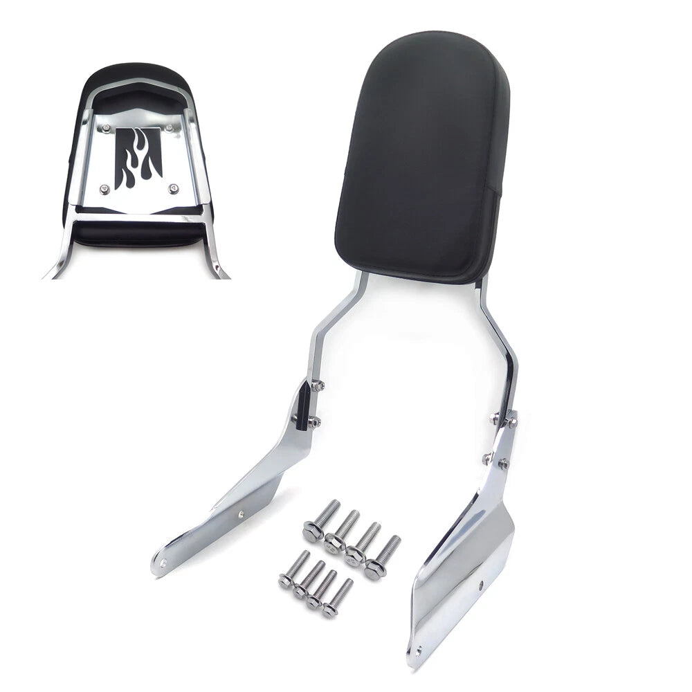 Chrome Flame Backrest Sissy Bar with Leather Pad for Honda Magna 750 (1994–2003)