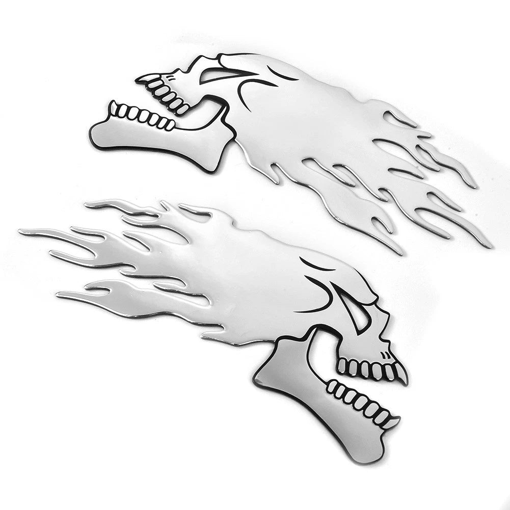 2X 3D Car Sticker Badge Decal Emblem Flaming Gel Skull for Motorbike