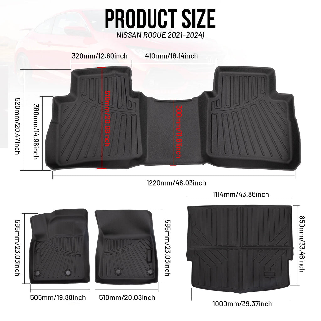 TPE Floor Mats & Trunk Cargo Liner for Nissan Rogue (2021–2025)