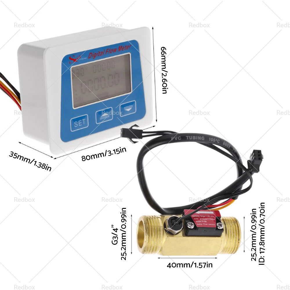 Digital LED Turbine Gauge for Kerosene Fuel Water Flow Meter 3/4