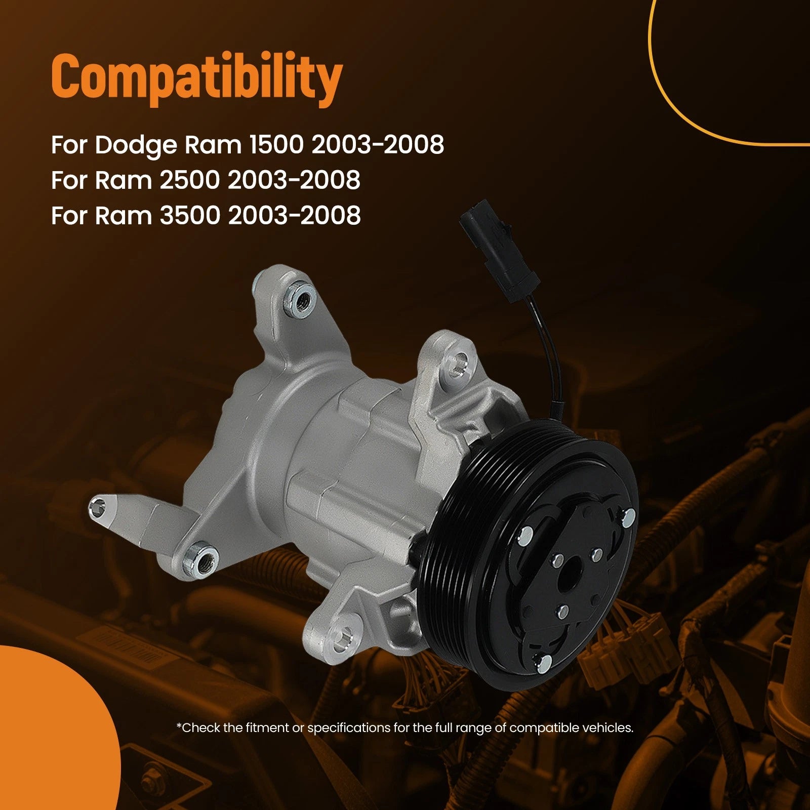 AC Compressor with Clutch for Dodge Ram 1500 2500 3500 (2003-2008)