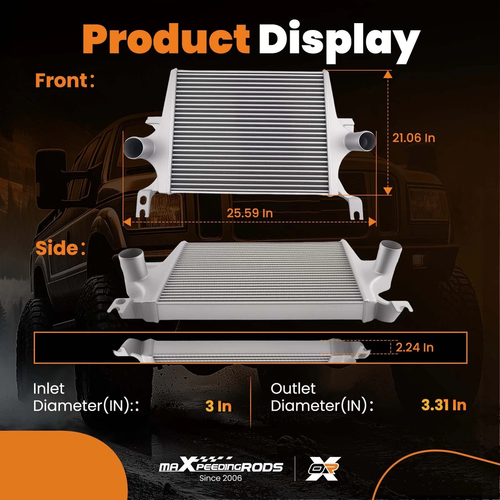 Front Intercooler for Ford F-250 F-350 6.0L (2003–2007) 1C346K775AD Aluminum