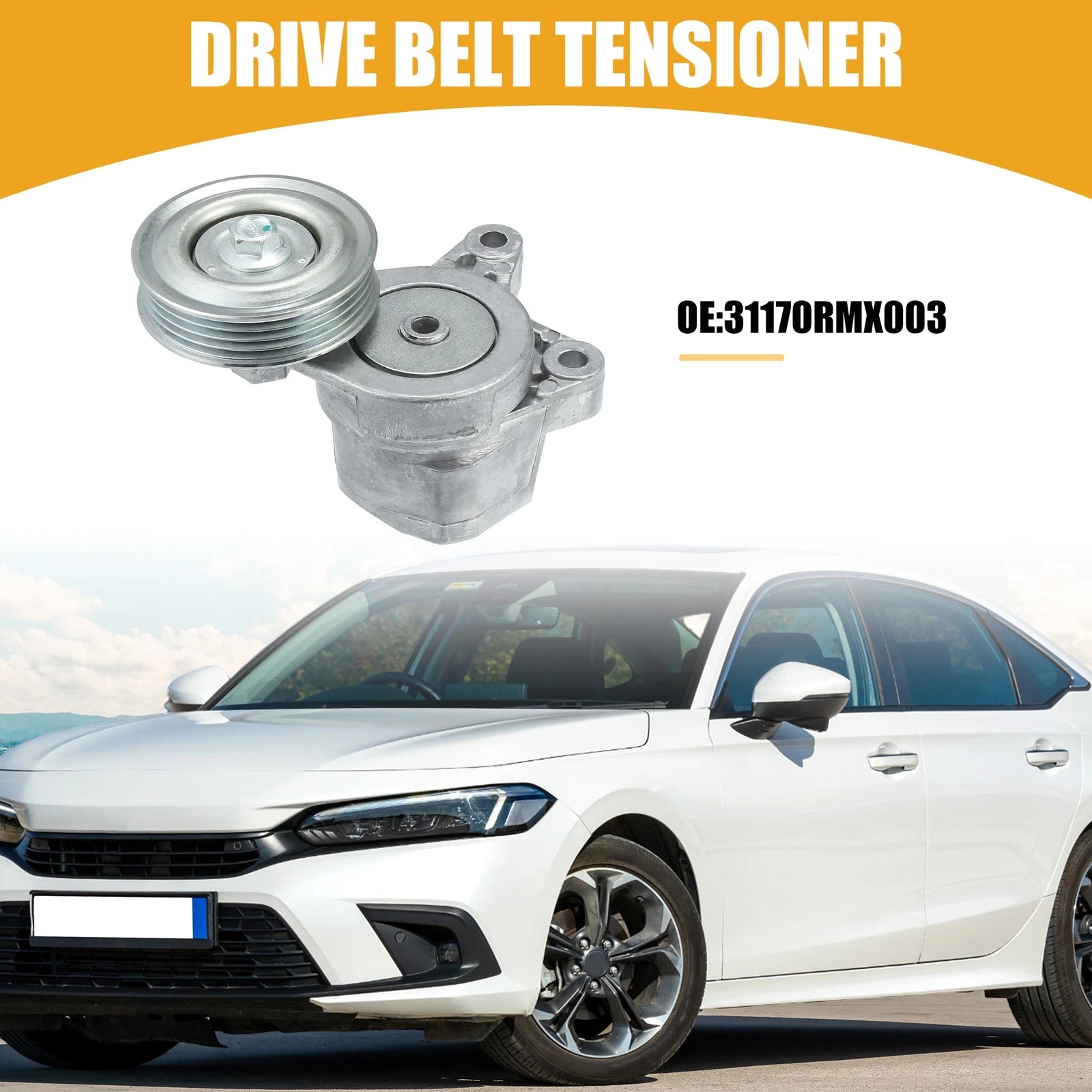 Belt Tensioner Pulley No. 31170RMX003 for Honda Civic (2006–2011) Silver Tone
