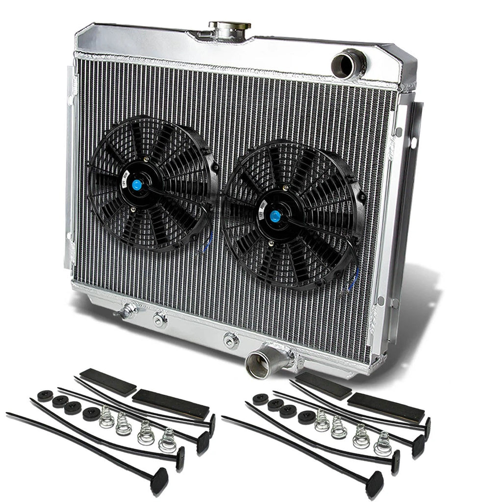 2X 10" Black Fan & Aluminum Chrome Radiator for Ford Mustang/Cougar XR-7 (V8)
