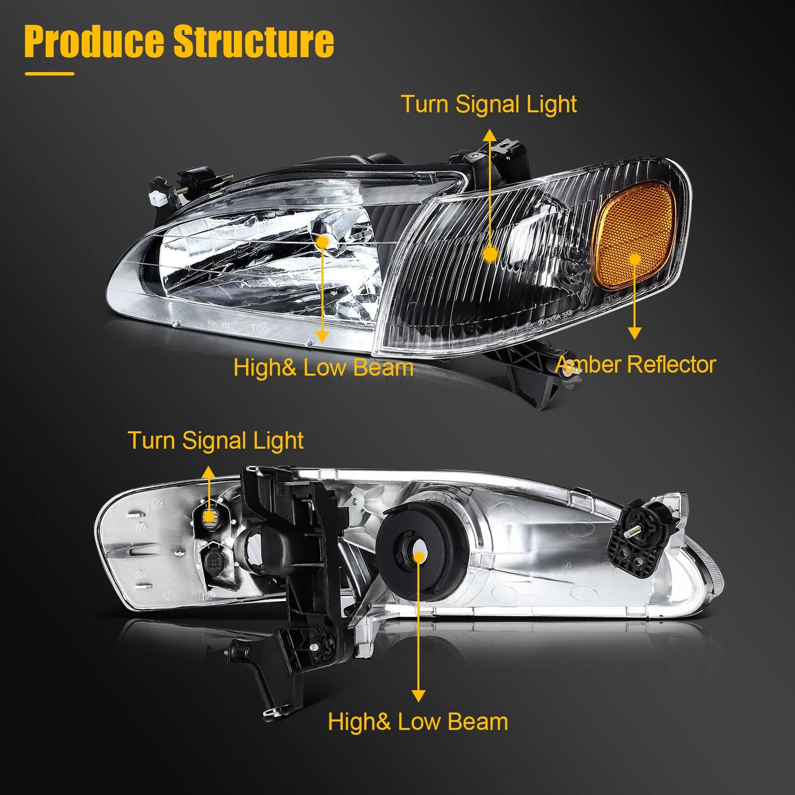 Headlight Assembly for Toyota Corolla (1998–2000) Left + Right Pair
