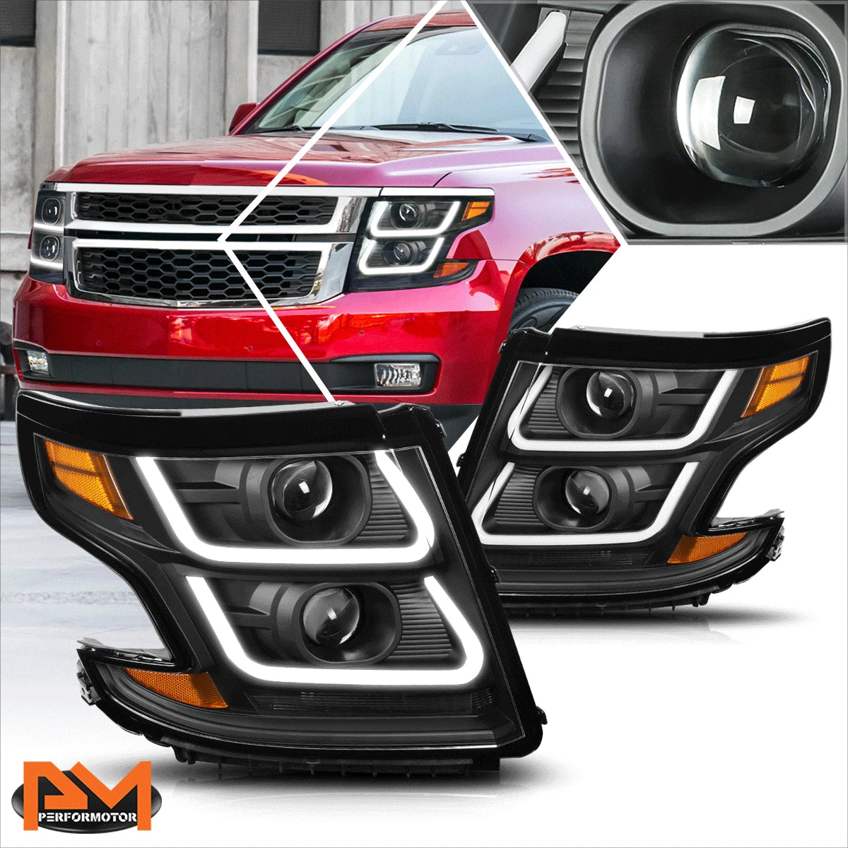 3D LED DRL Projector Headlight for Chevy Suburban/Tahoe (2015–2020)